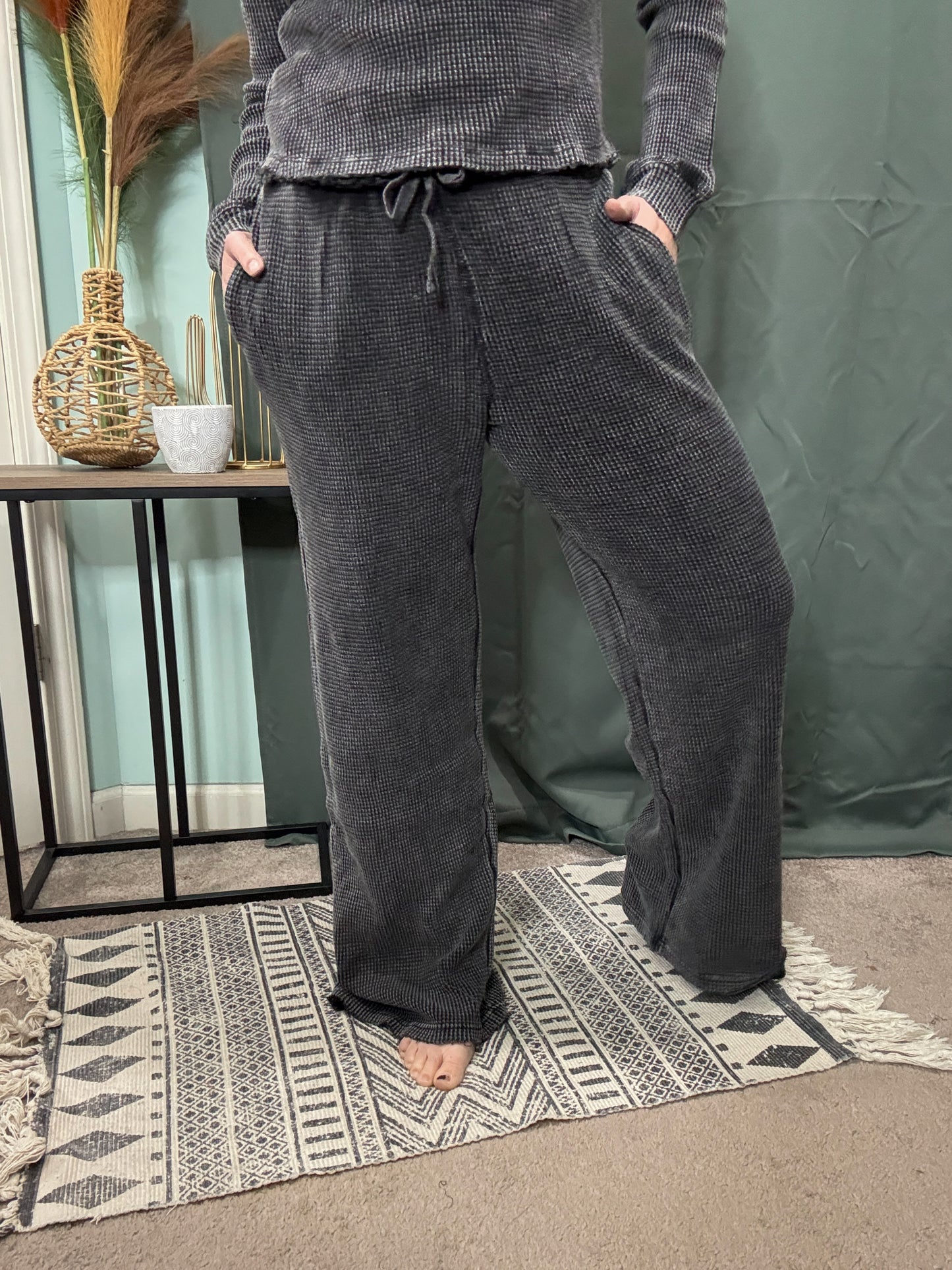 Let's Lounge Distressed Waffle Mineral Wash Pants