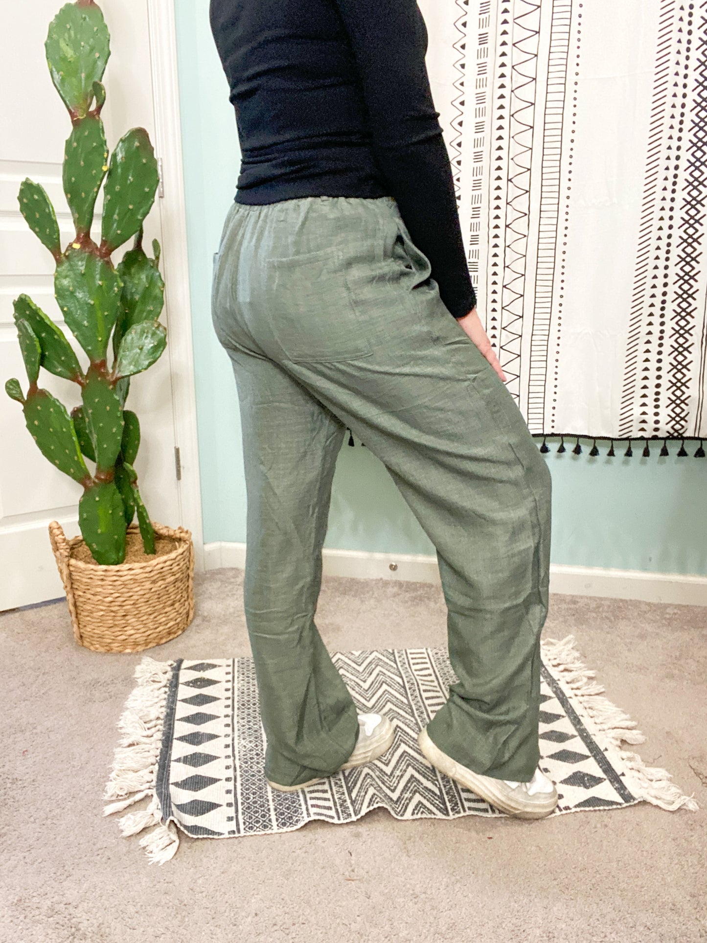 Cora Olive Chambray High Rise Wide Leg Pants