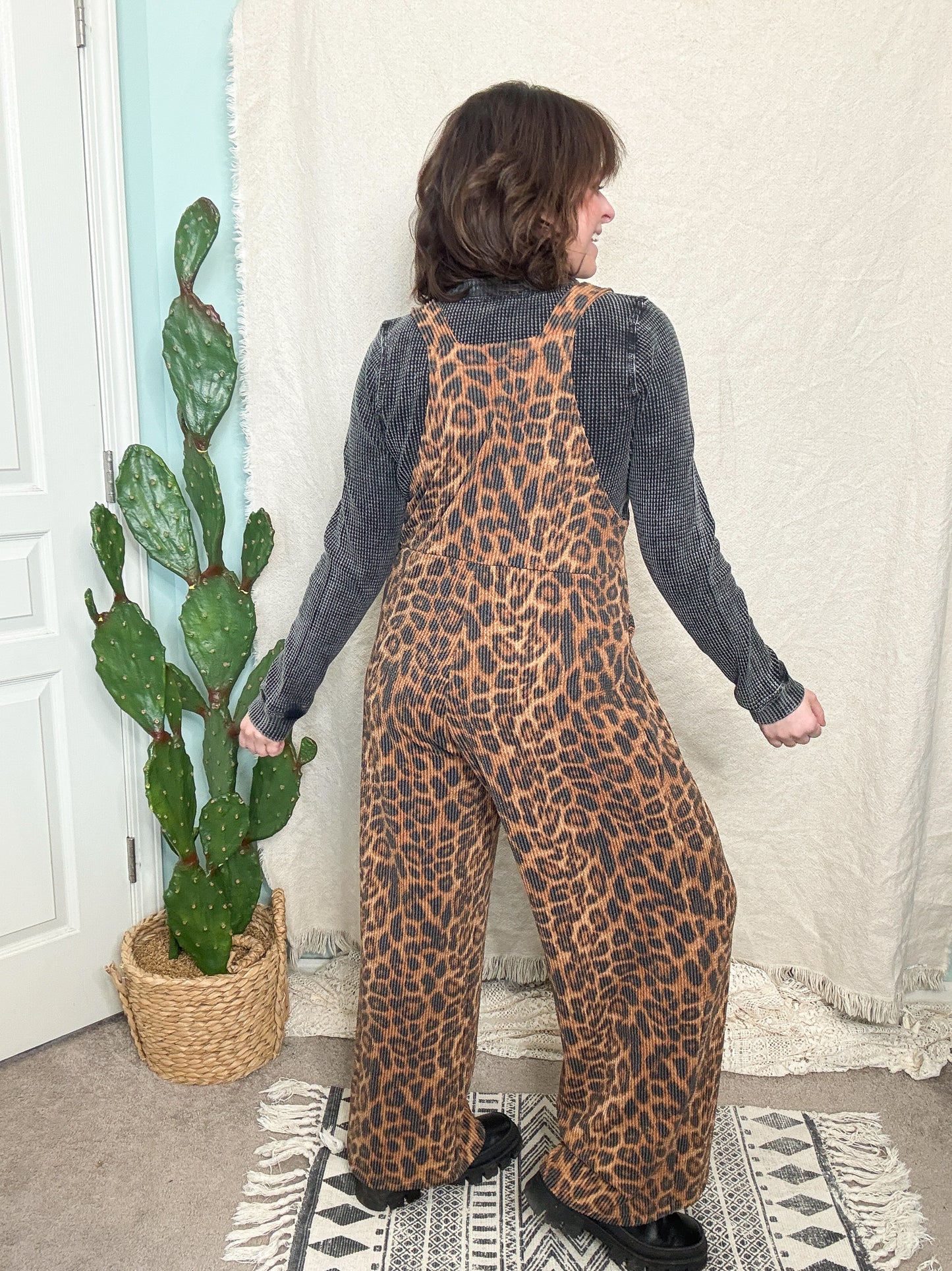 Karli Boho Cheetah Print Adjustable Overalls