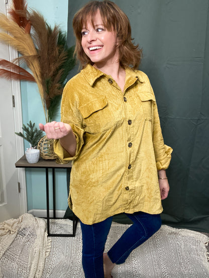 Golden Girl Corduroy Cotton Button Up Shirt