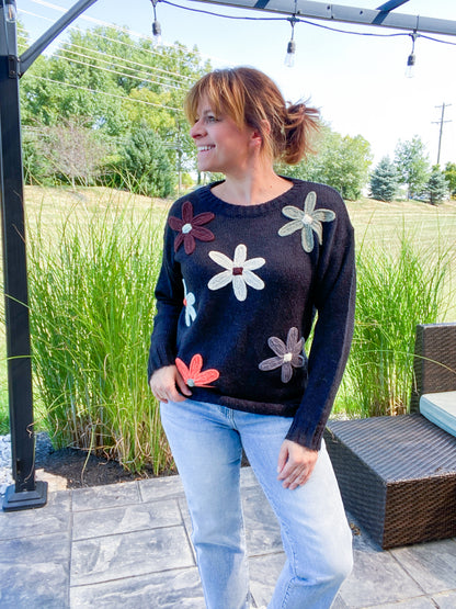 Falling in the Flowers Applique Floral Lightweight Sweater