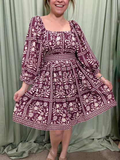 Sugar Plum Floral Print Dress with Tie Back