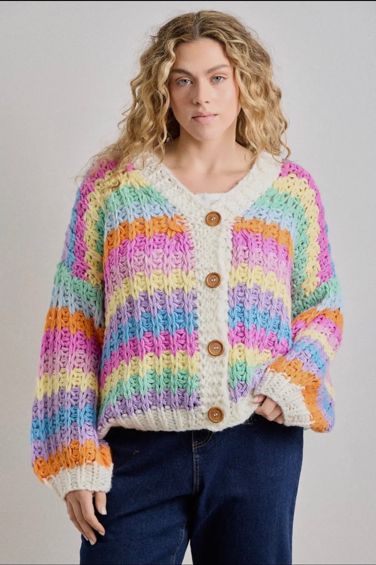 Sweet-Tarts Open Knit Woven Stripe Cardigan