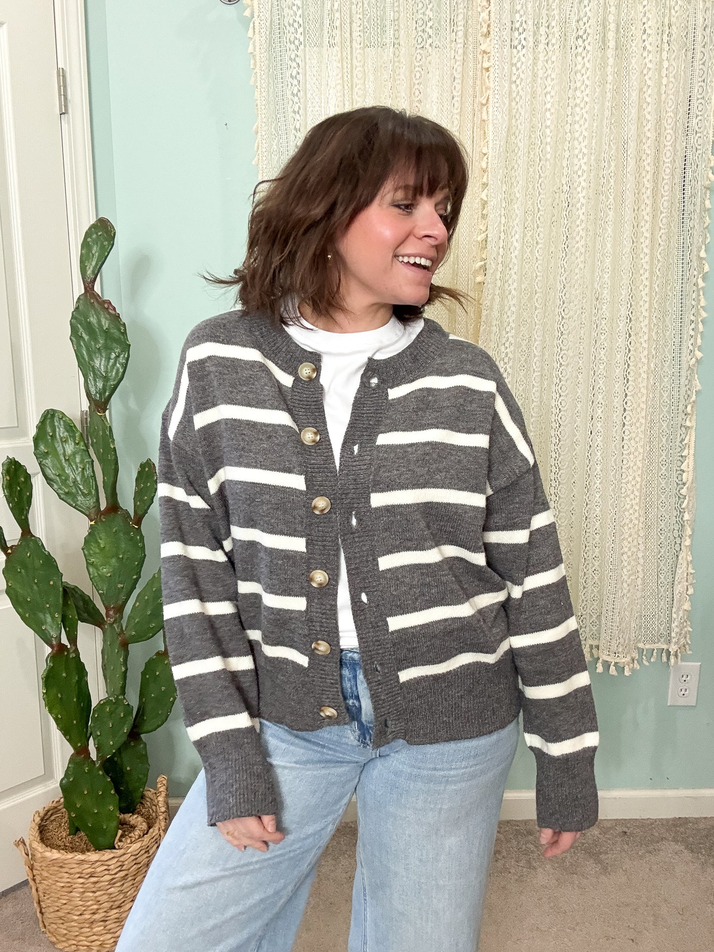 Johni Striped Soft Stretch Relaxed Cardigan