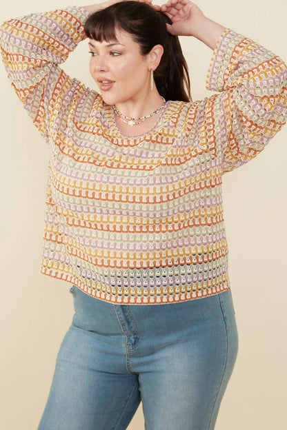 Come on Get Happy Loose Knit Multi Color Bell Sleeve Top