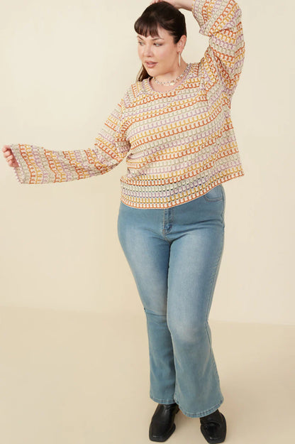 Come on Get Happy Loose Knit Multi Color Bell Sleeve Top