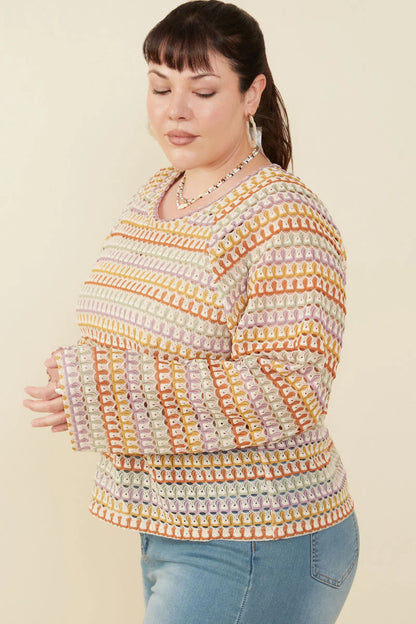 Come on Get Happy Loose Knit Multi Color Bell Sleeve Top