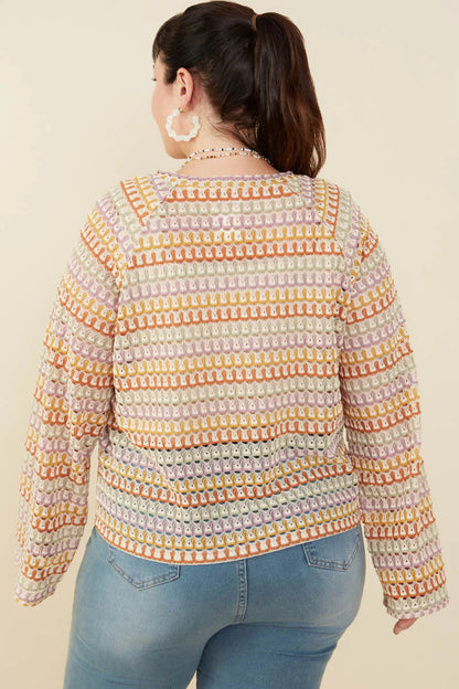 Come on Get Happy Loose Knit Multi Color Bell Sleeve Top