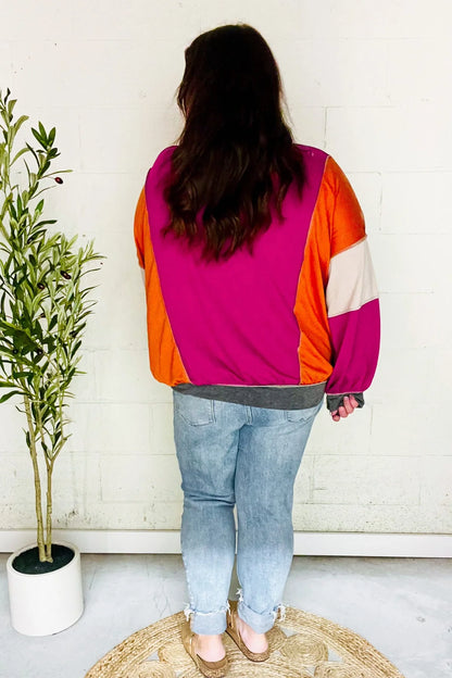 Setting Sun Color Block Reverse Season French Terry Long Sleeve Top