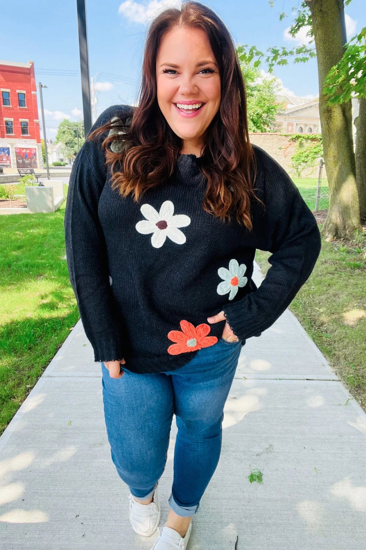 Falling in the Flowers Applique Floral Lightweight Sweater