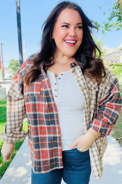 Back Home Rust & Taupe Brushed Plaid Relaxed Shirt Jacket