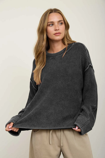Sunday 100% Cotton Washed Ribbed Relaxed Sweater