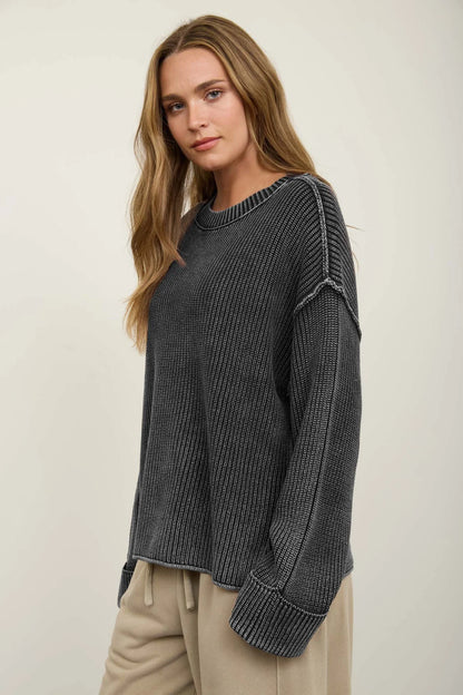 Sunday 100% Cotton Washed Ribbed Relaxed Sweater