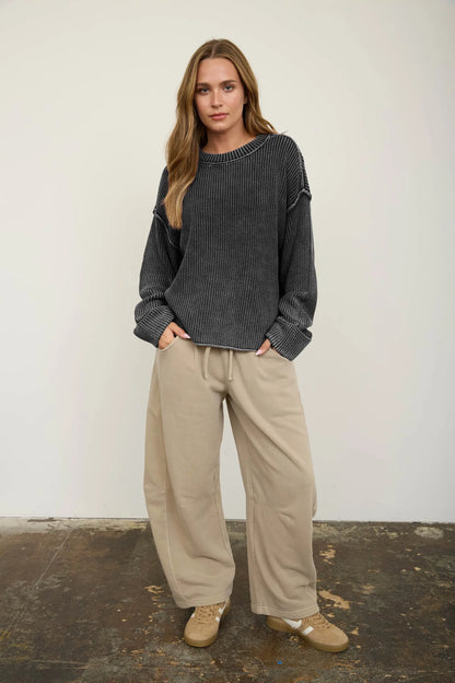 Sunday 100% Cotton Washed Ribbed Relaxed Sweater