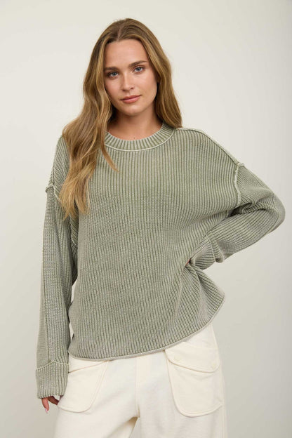 Sunday 100% Cotton Washed Ribbed Relaxed Sweater