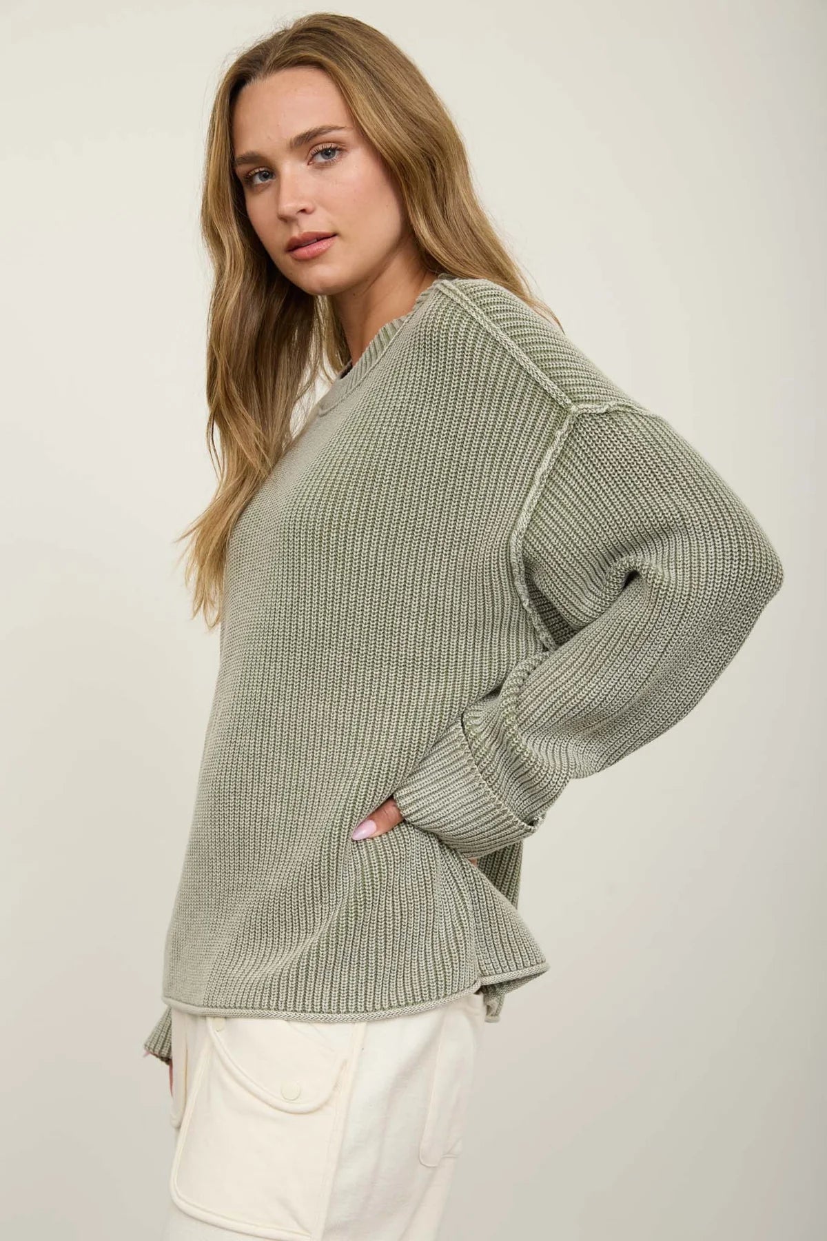 Sunday 100% Cotton Washed Ribbed Relaxed Sweater