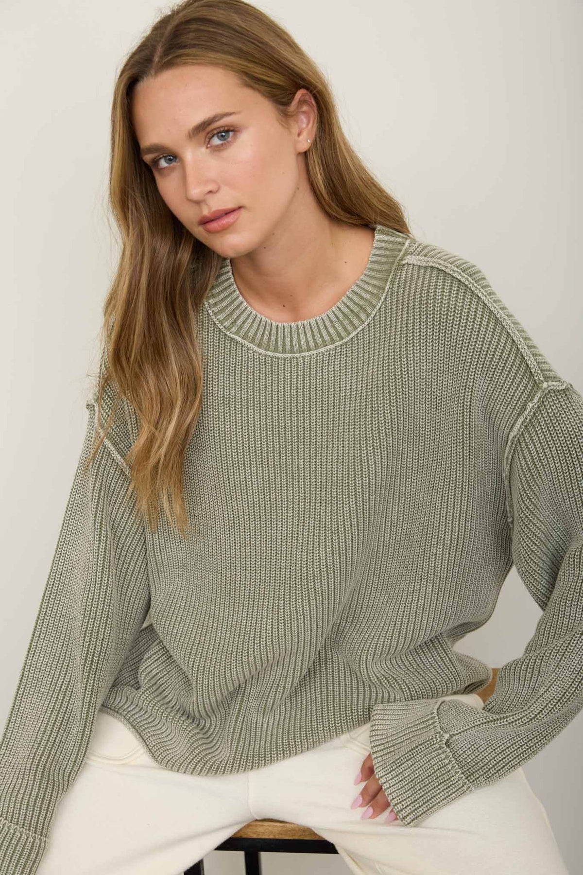 Sunday 100% Cotton Washed Ribbed Relaxed Sweater