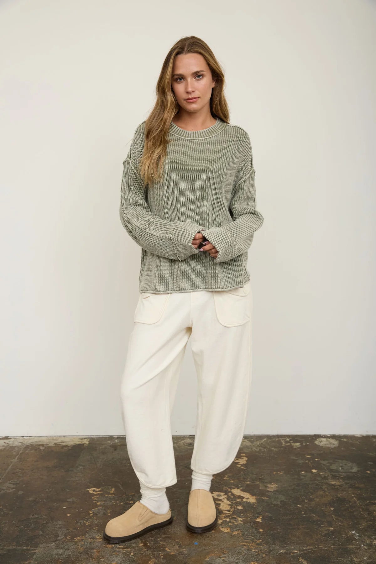 Sunday 100% Cotton Washed Ribbed Relaxed Sweater