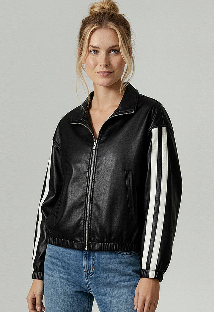 Indy Faux Leather Zip Jack with Pinstripes