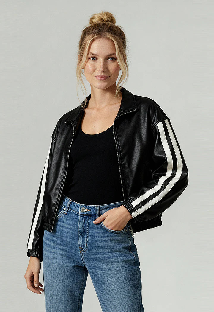 Indy Faux Leather Zip Jack with Pinstripes