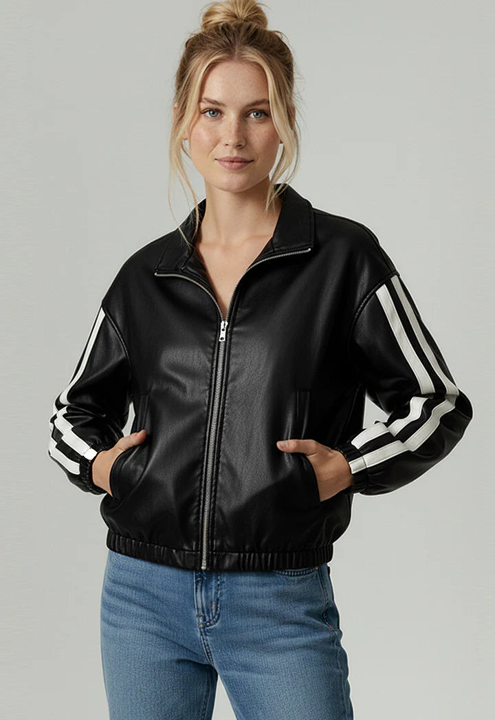 Indy Faux Leather Zip Jack with Pinstripes