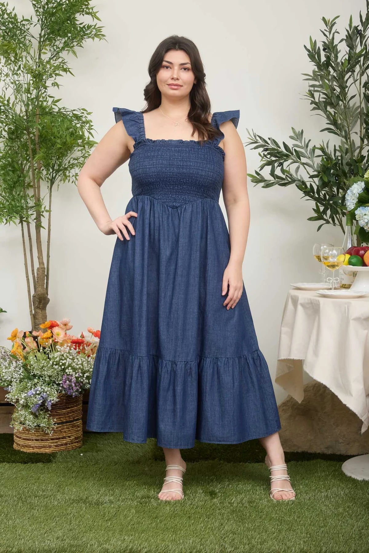 Summertime Blues 100% Cotton Denim Maxi Dress
