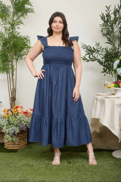 Summertime Blues 100% Cotton Denim Maxi Dress