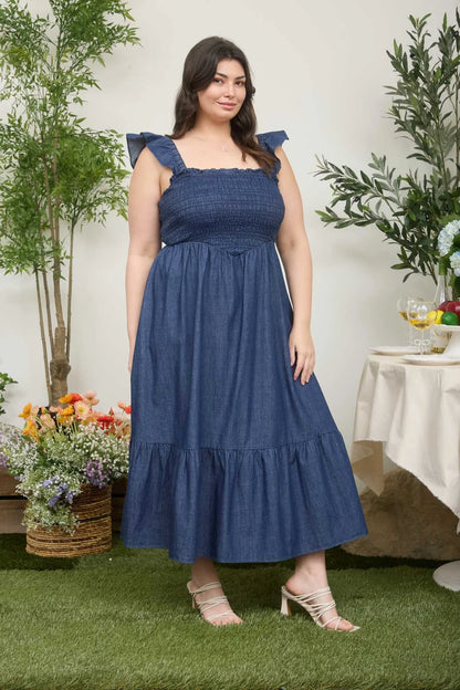 Summertime Blues 100% Cotton Denim Maxi Dress