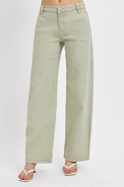 RISEN Denim Pistachio Latte Slouchy Wide Leg Jeans