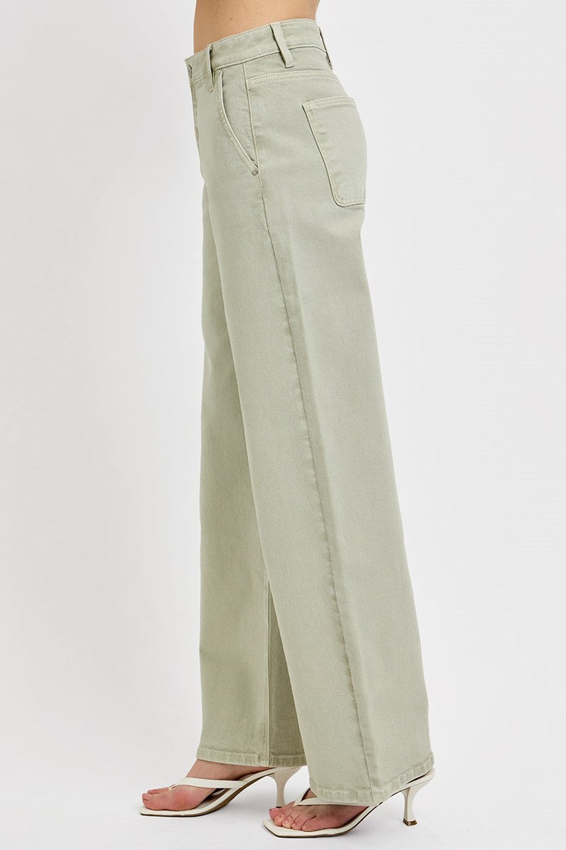 RISEN Denim Pistachio Latte Slouchy Wide Leg Jeans