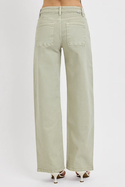 RISEN Denim Pistachio Latte Slouchy Wide Leg Jeans