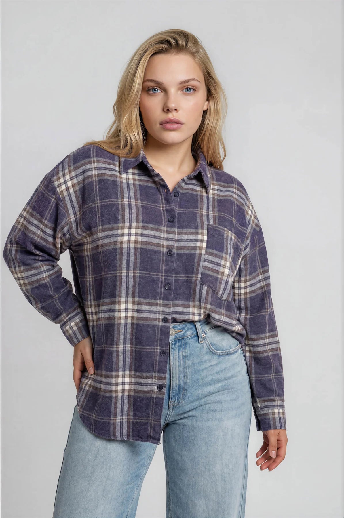 Camp 100% Cotton Washed Oversized Plaid Button Up Shirt