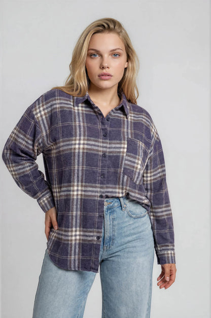 Camp 100% Cotton Washed Oversized Plaid Button Up Shirt