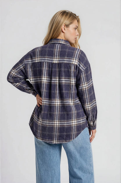 Camp 100% Cotton Washed Oversized Plaid Button Up Shirt