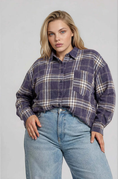 Camp 100% Cotton Washed Oversized Plaid Button Up Shirt