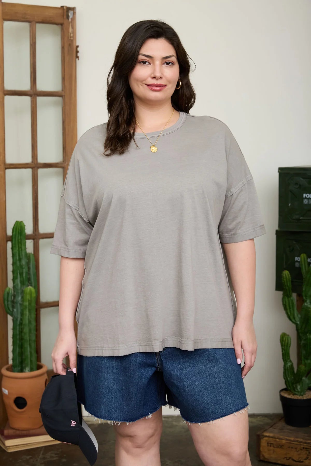 Essentials 100% Cotton Washed Oversized Tee with Exposed Seam *2 Colors*