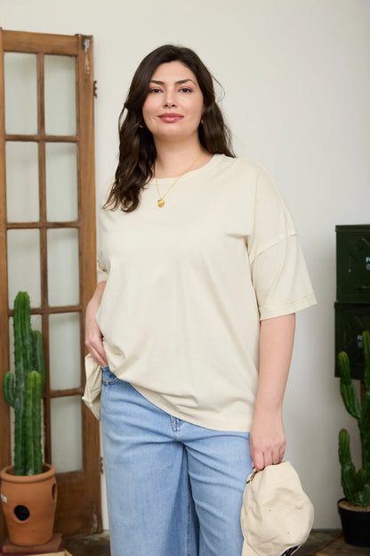 Essentials 100% Cotton Washed Oversized Tee with Exposed Seam *2 Colors*