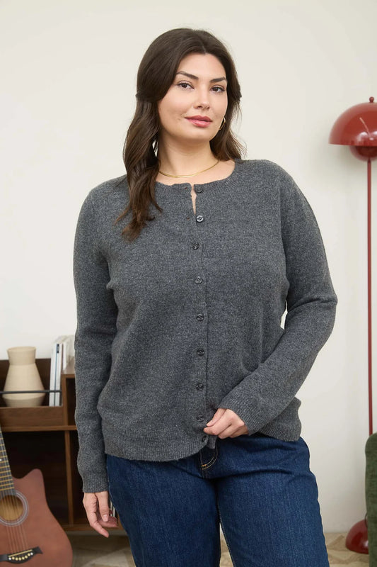 Heathers Charcoal Gray Fitted Button Up Cardigan