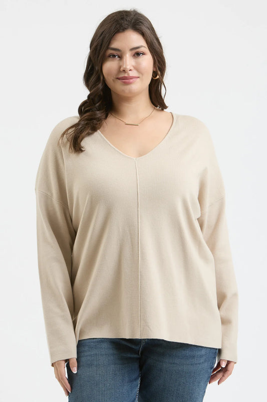 Oat Milk V Neck Front Seam Sweater