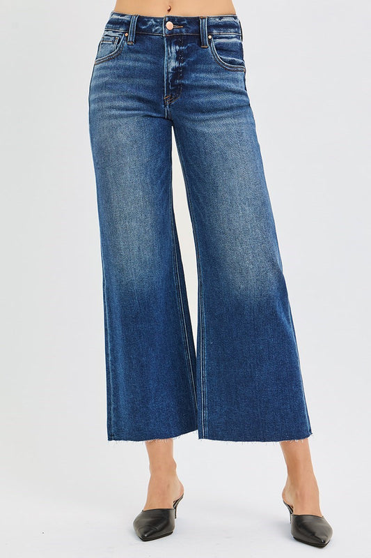 Risen Jeans Sydney Mid Rise Crop Wide Leg Medium Wash