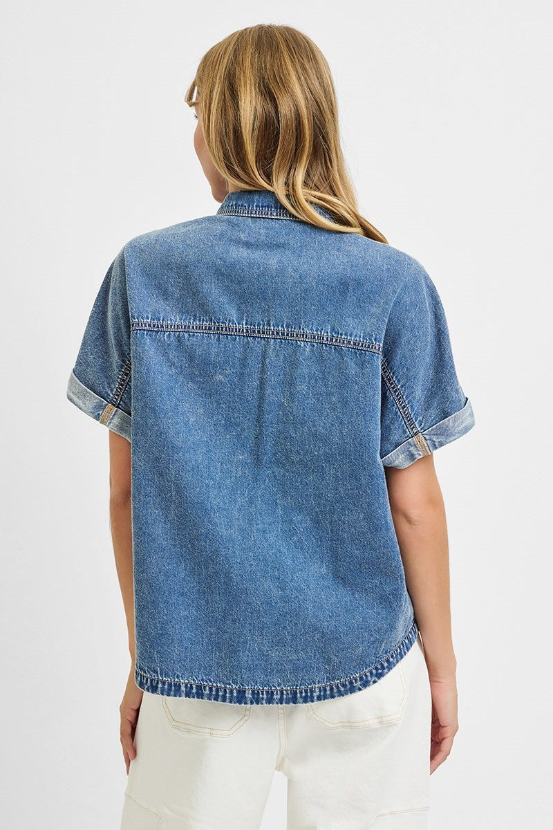 Kodi Cotton Blend Denim Button Up Shirt