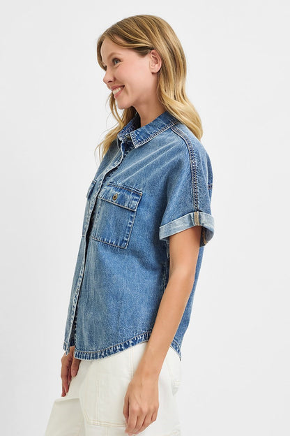 Kodi Cotton Blend Denim Button Up Shirt