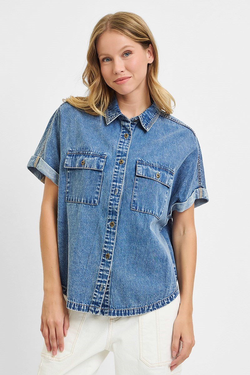 Kodi Cotton Blend Denim Button Up Shirt