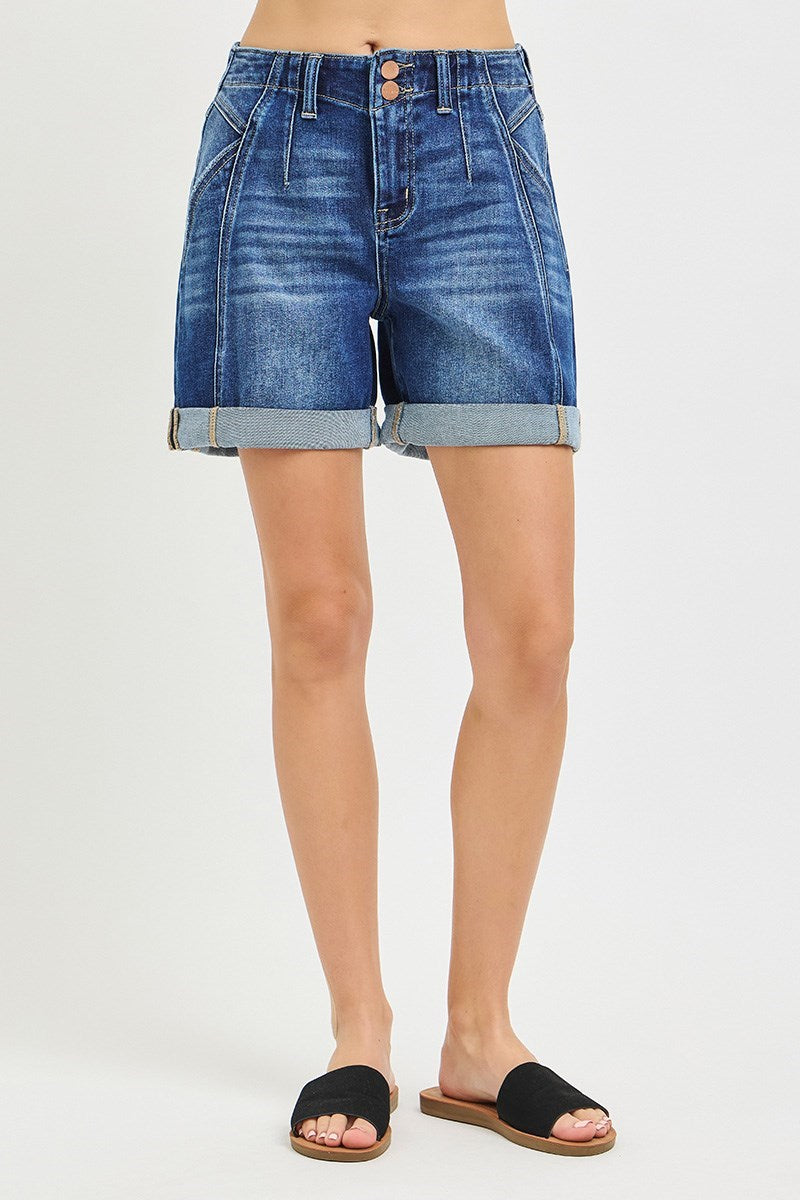 Risen Jeans Cabo High Rise Seamed Slouchy Rolled Shorts