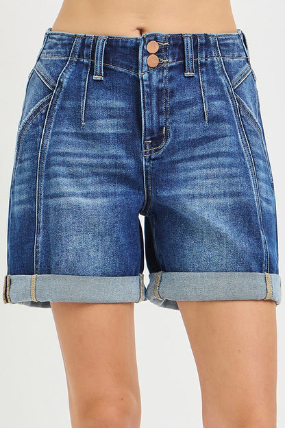Risen Jeans Cabo High Rise Seamed Slouchy Rolled Shorts