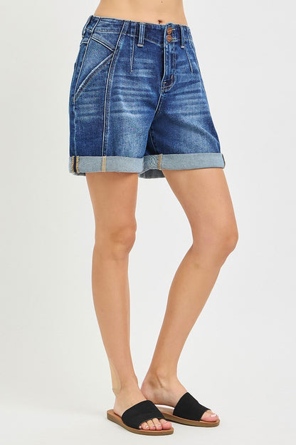 Risen Jeans Cabo High Rise Seamed Slouchy Rolled Shorts