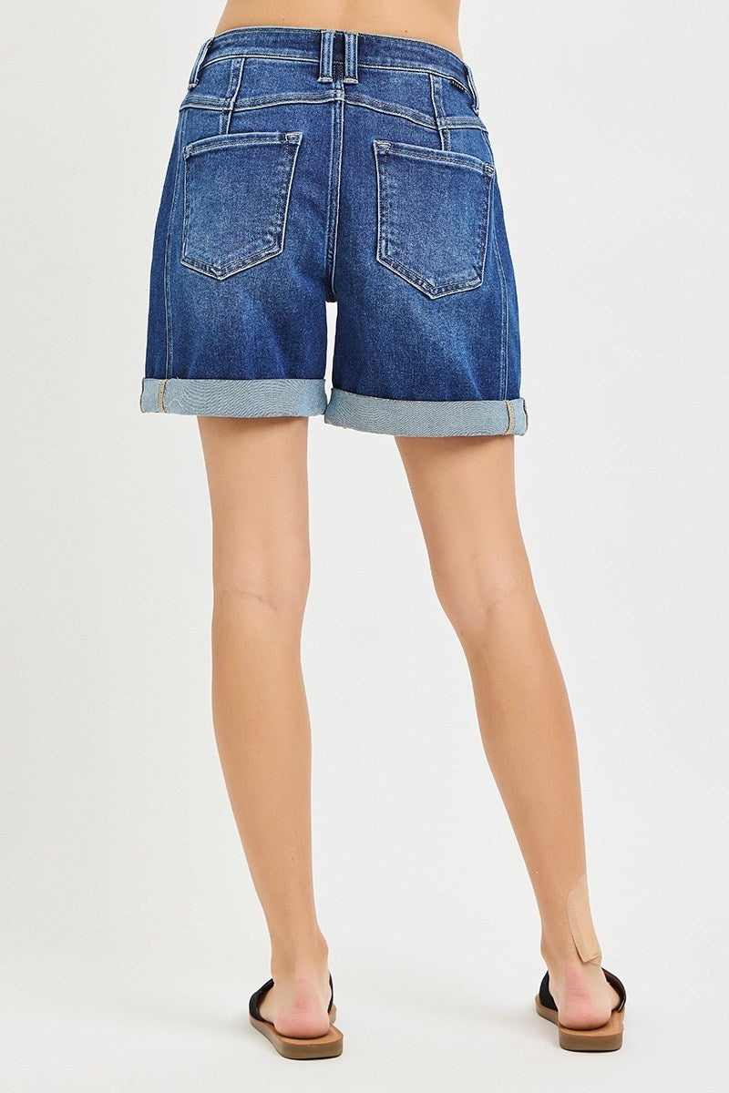 Risen Jeans Cabo High Rise Seamed Slouchy Rolled Shorts