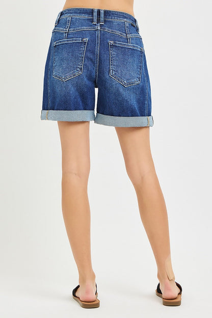 Risen Jeans Cabo High Rise Seamed Slouchy Rolled Shorts