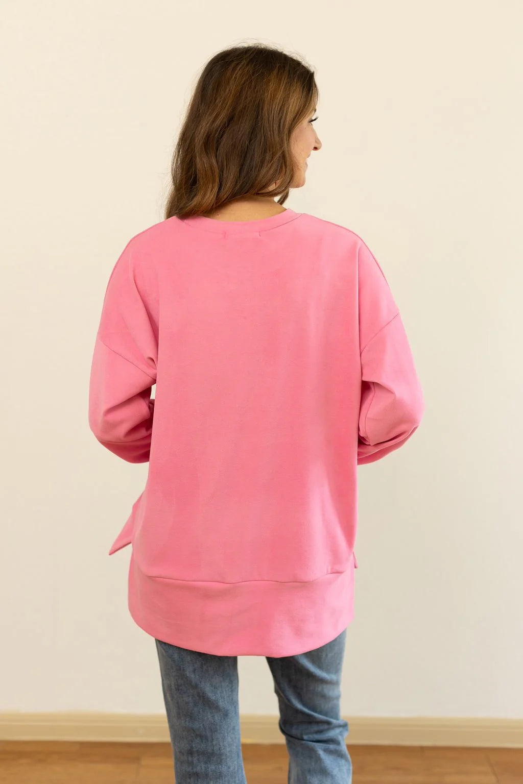 Pink Cozy Microfleece Pullover Crew Sweatshirt