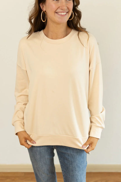 Vanilla Cozy Microfleece Pullover Crew Sweatshirt